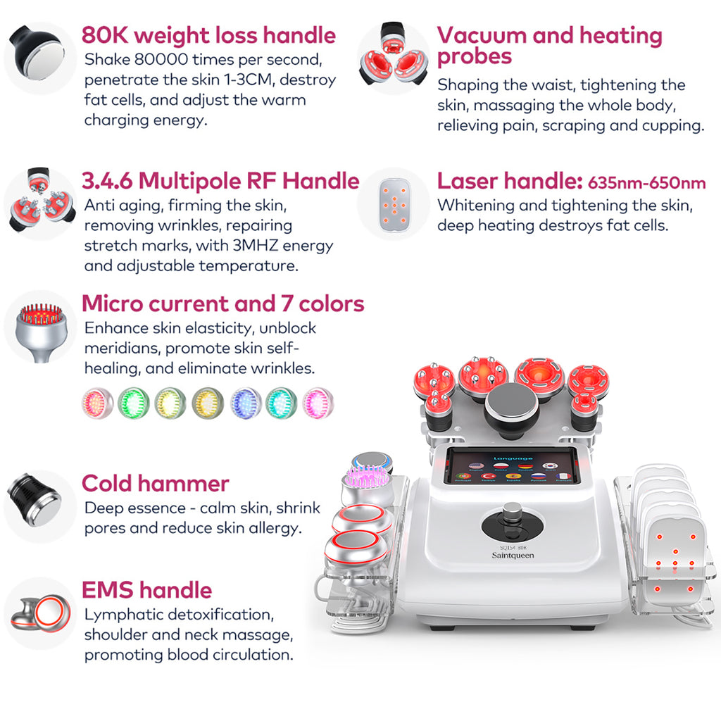 SQ154A Max – 11-i-1 enhet med 80K kavitation, laserplatta, RF och EMS