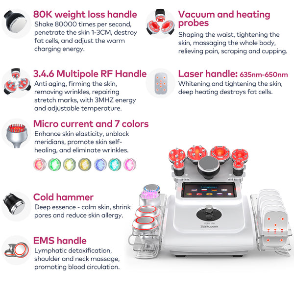 SQ154A Max – 11-i-1 enhet med 80K kavitation, laserplatta, RF och EMS
