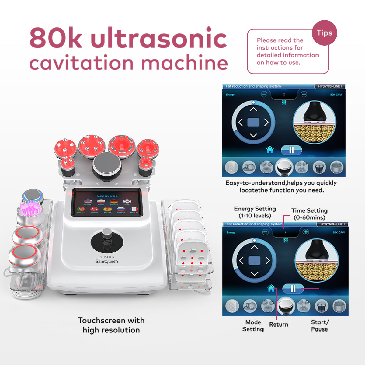 SQ154B Max – 11-i-1 enhet med 80K kavitation, RF, vakuum, laser och BIO-LED