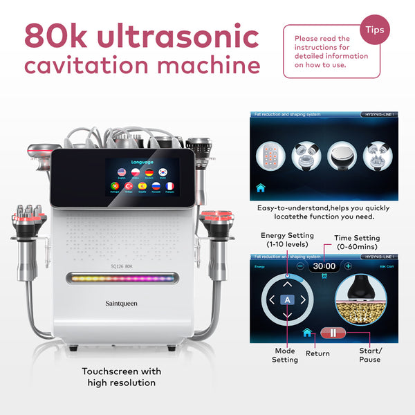 SQ126B Max – 11-i-1 enhet med 80K kavitation, RF, vakuum, laser, EMS och BIO-LED