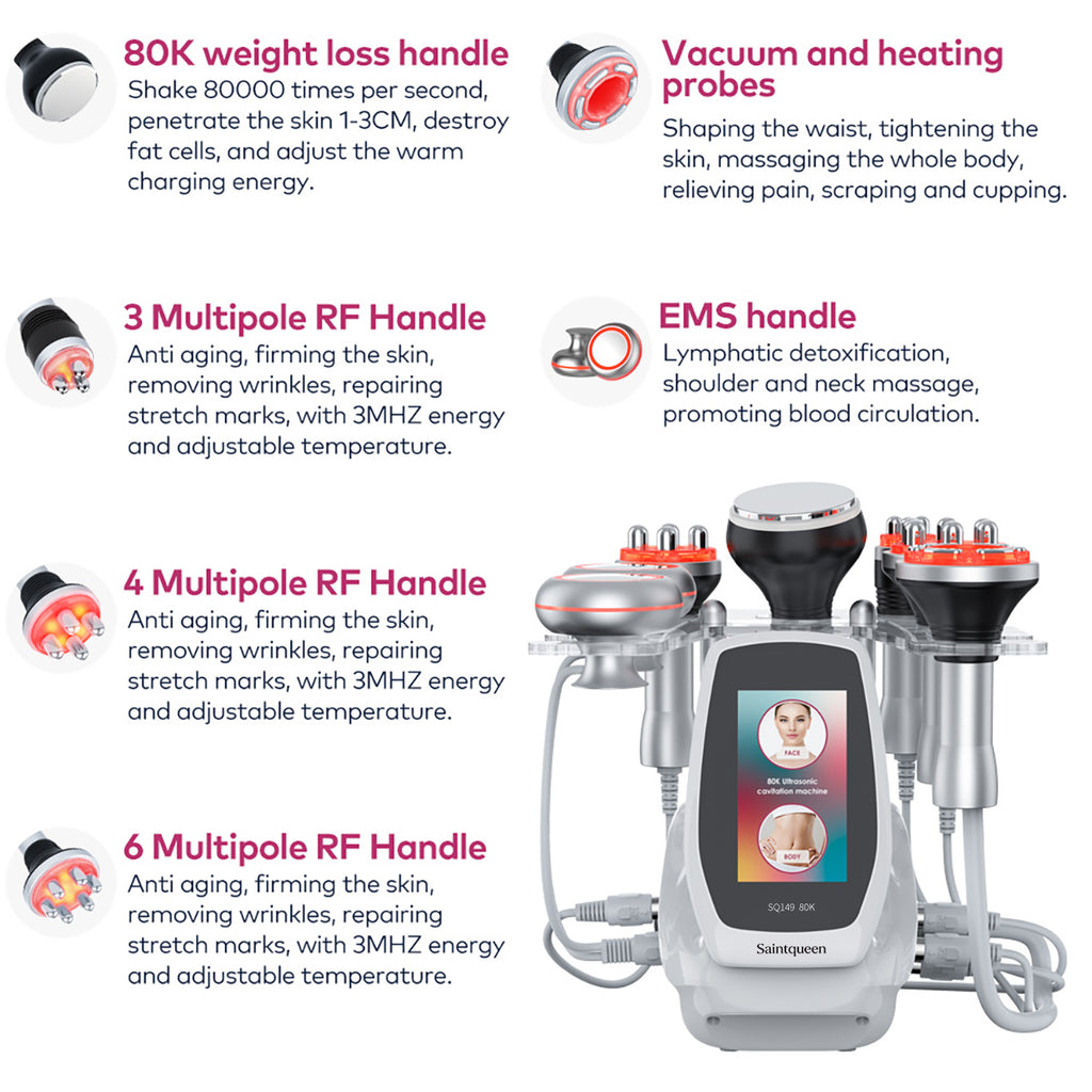 SQ149 Pro – 6-i-1 enhet med 80K kavitation, RF, vakuummassage och EMS