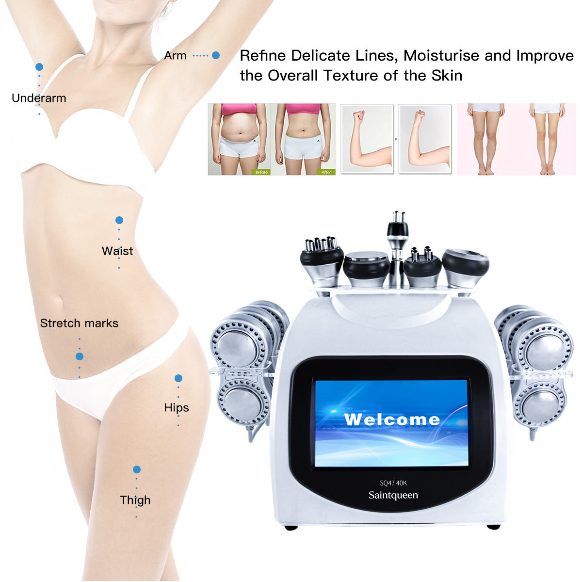 SQ47B Pro – 6-i-1 enhet med 40K kavitation, RF, vakuum, EMS och laser