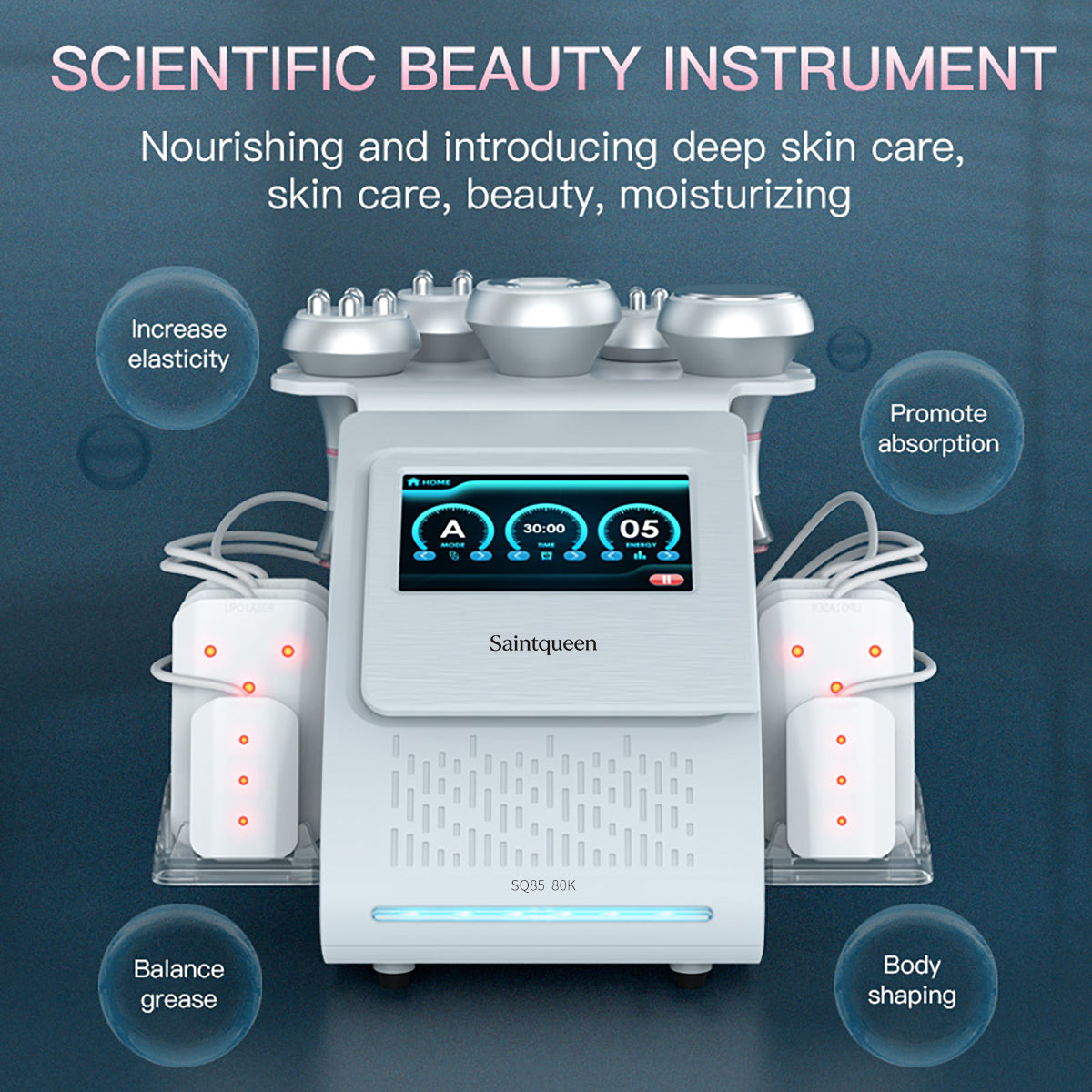 SQ85C Pro – 6-i-1 enhet med 80K kavitation, RF, laser och vakuummassage