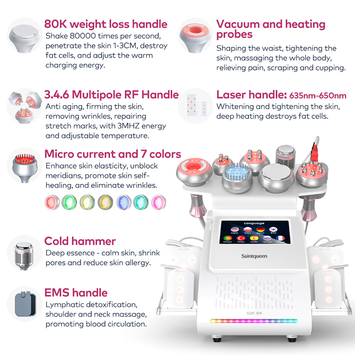 SQ85D Plus – 9-i-1 enhet med 80K kavitation, RF, vakuum, laser, kyla och EMS Sekundär produktbild