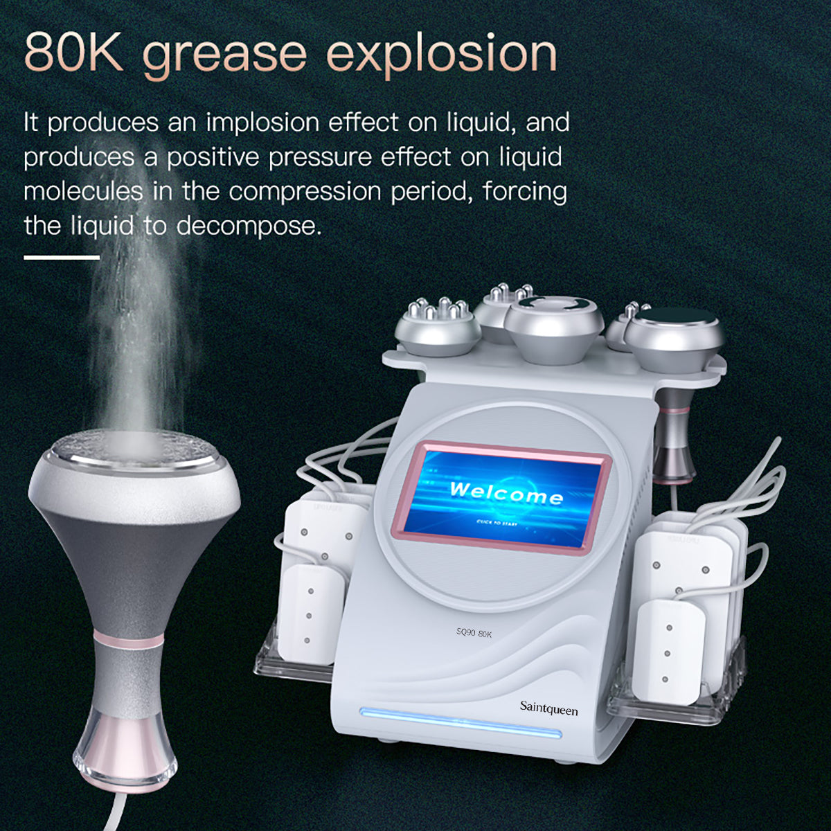 SQ90C Pro – 6-i-1 enhet med 80K kavitation, RF, vakuummassage och laser