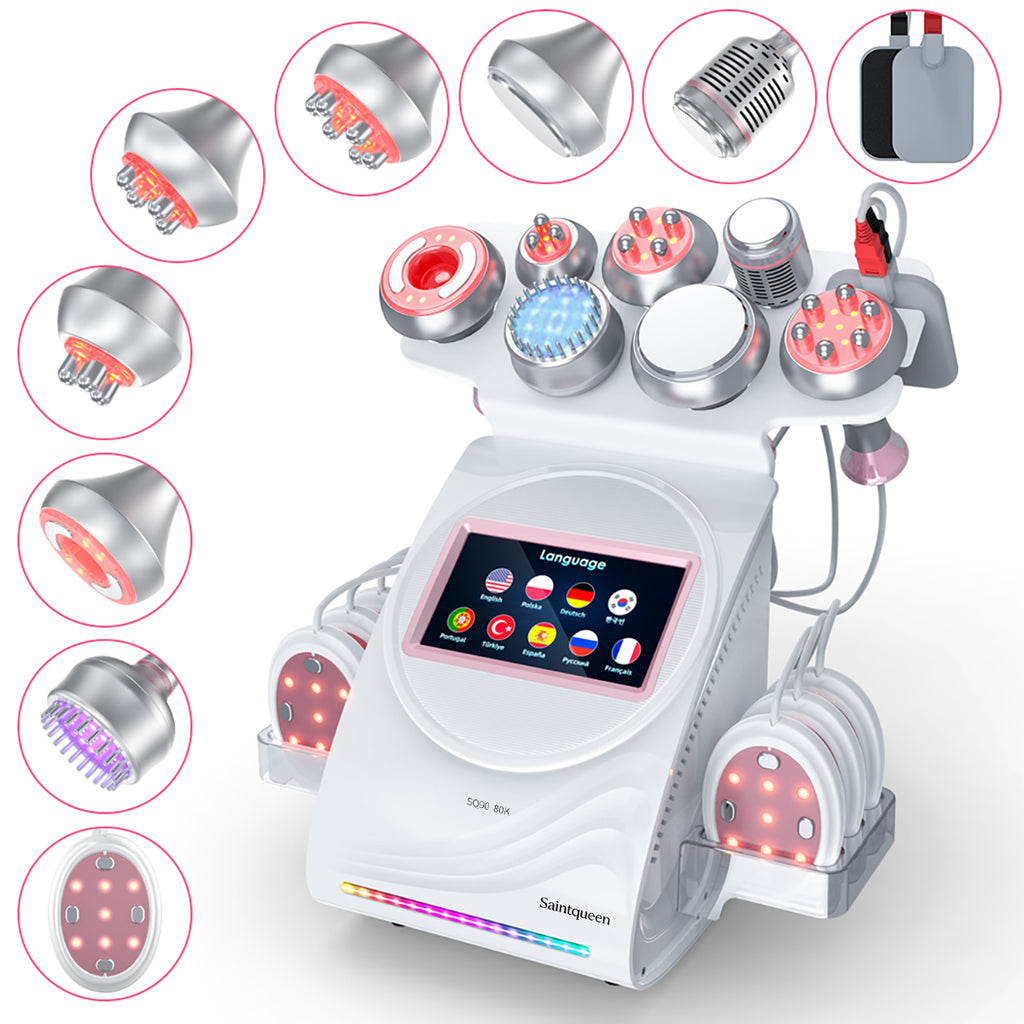SQ90E Plus – 9-i-1 enhet med 80K kavitation, RF, vakuum, EMS, laser och kylhuvud