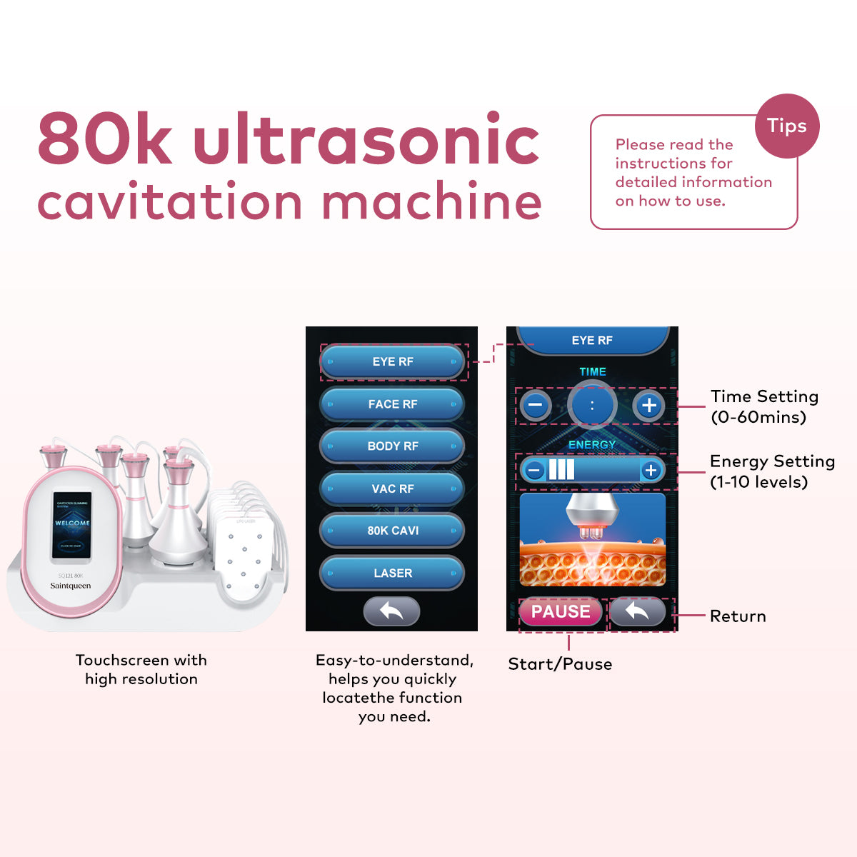 SQ121A Pro – 6-i-1 enhet med 80K kavitation, RF, vakuum och laserplattor