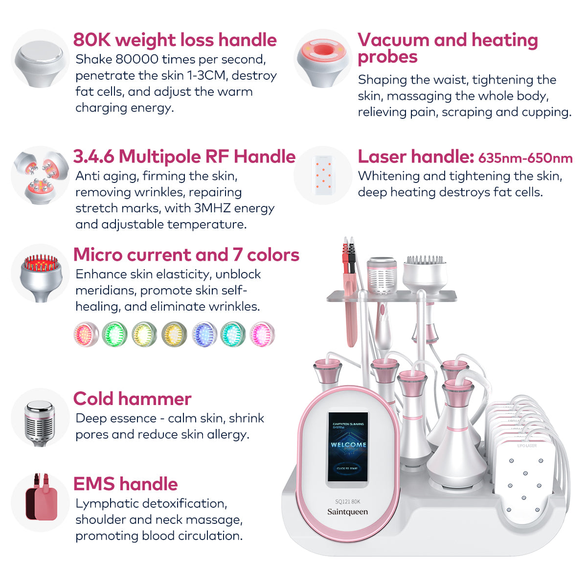 SQ121C Plus – 9-i-1 enhet med 80K kavitation, laser, RF, vakuum och BIO-LED Sekundär produktbild