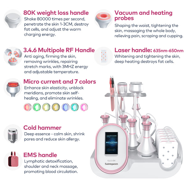 SQ121C Plus – 9-i-1 enhet med 80K kavitation, laser, RF, vakuum och BIO-LED