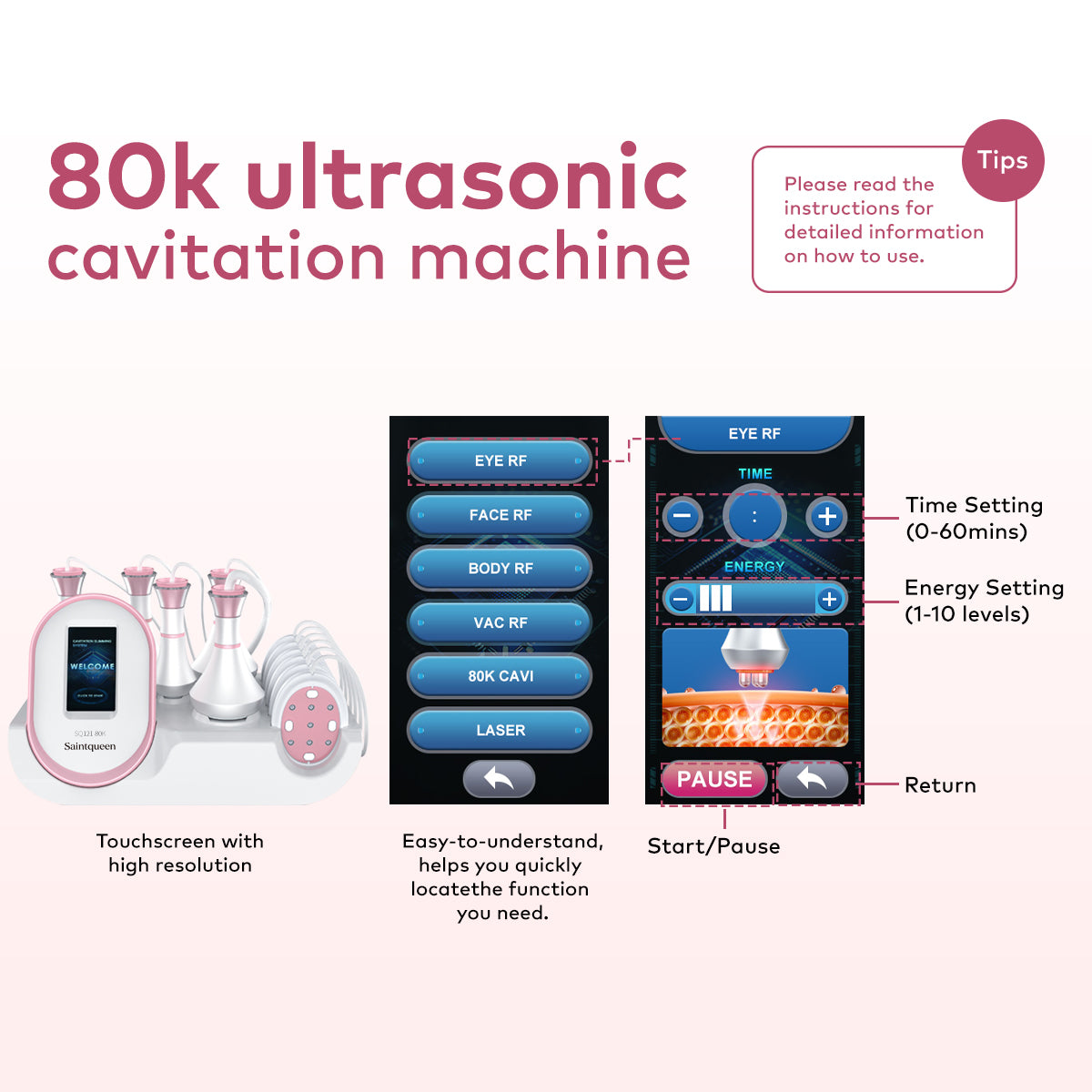 SQ121B Pro – 6-i-1 enhet med 80K kavitation, RF, vakuum och laser-EMS-plattor