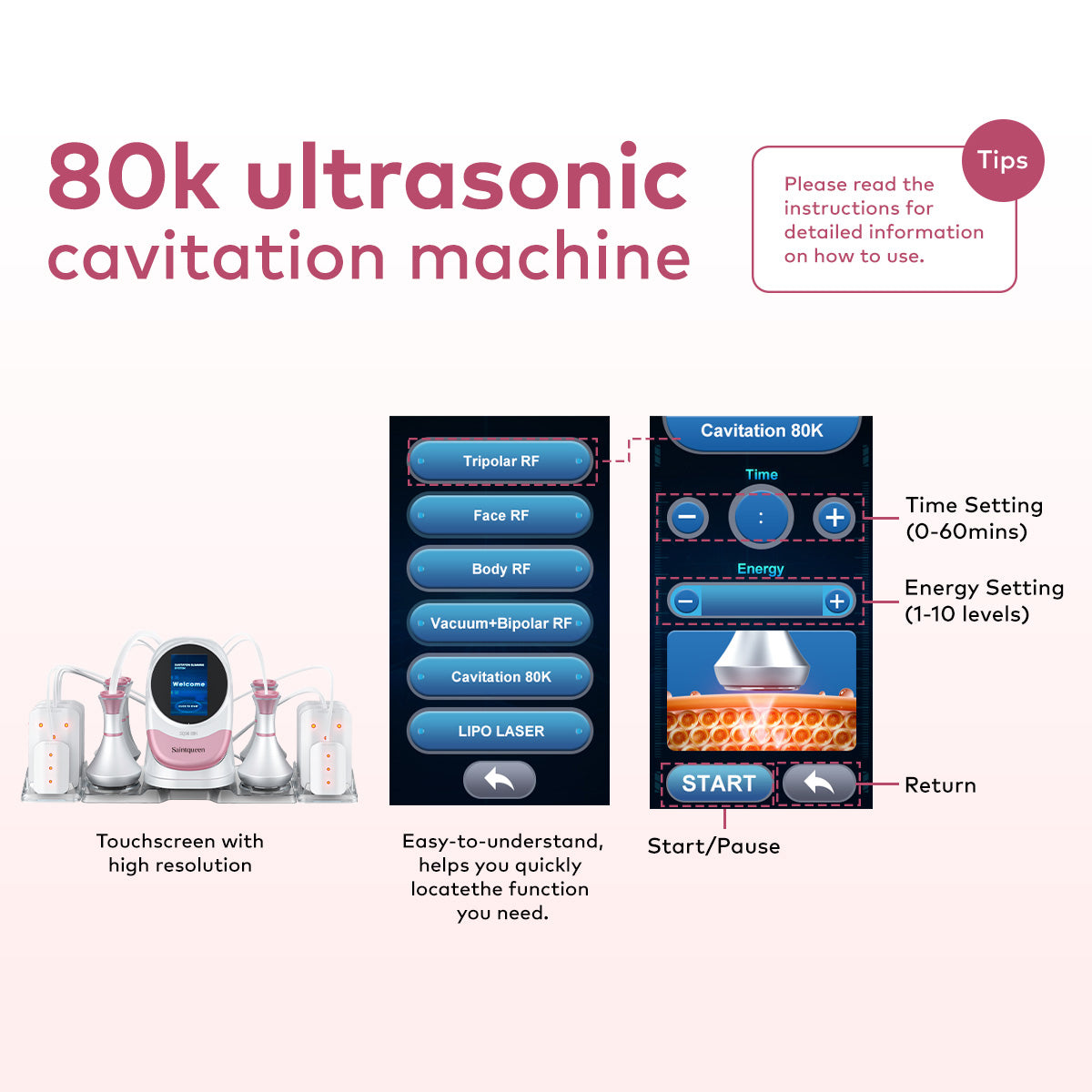 SQ96 Pro 6-i-1-kavitationsapparat med 80K och laserplattor